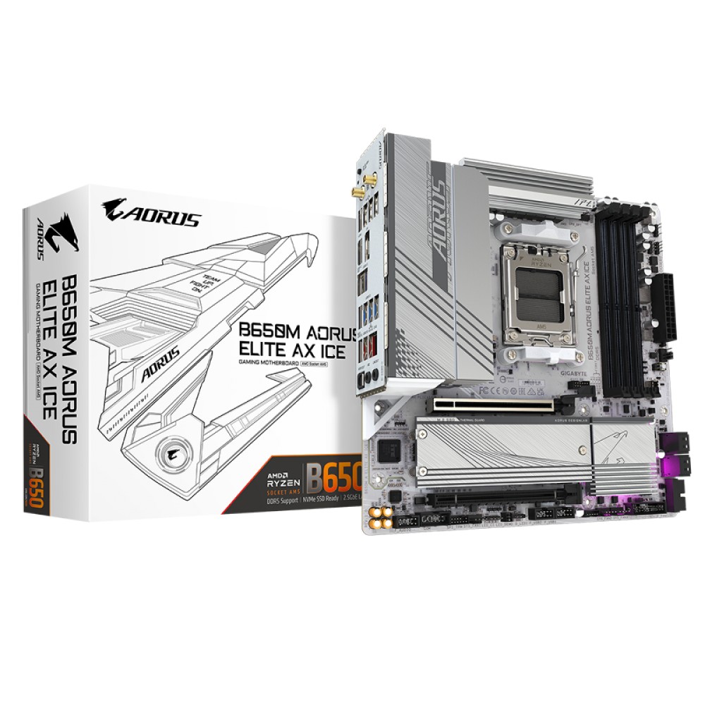 Placa Mãe Gigabyte B650M AORUS ELITE AX ICE, AMD AM5, Chipset B650