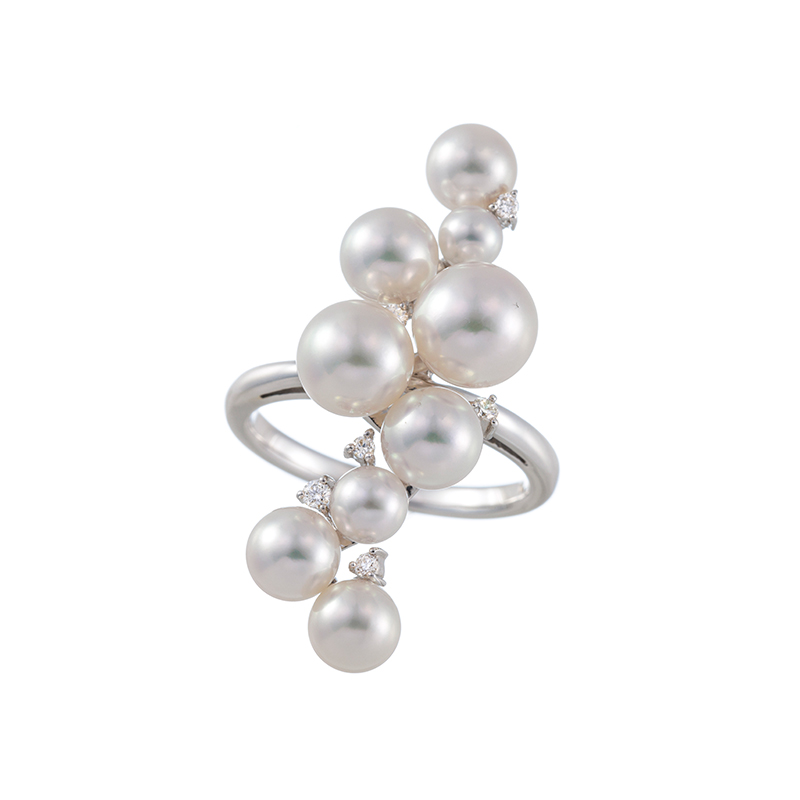 GSTV K18WG アコヤ真珠 ダイヤ リング P 約3.5-7.0mm D 約0.09ct