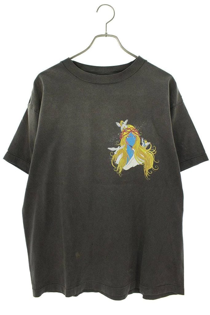 セントマイケル SAINT Mxxxxxx ヴィンテージ加工ブルーフェイスTシャツ