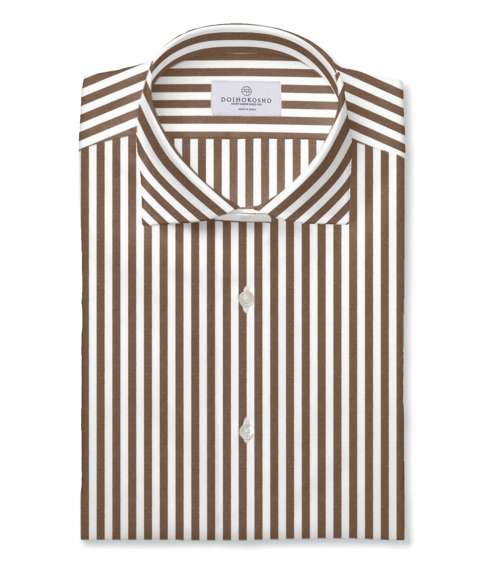 Royal Caribbean SILVER】100/2 ブラウン ブロード ストライプ シャツ