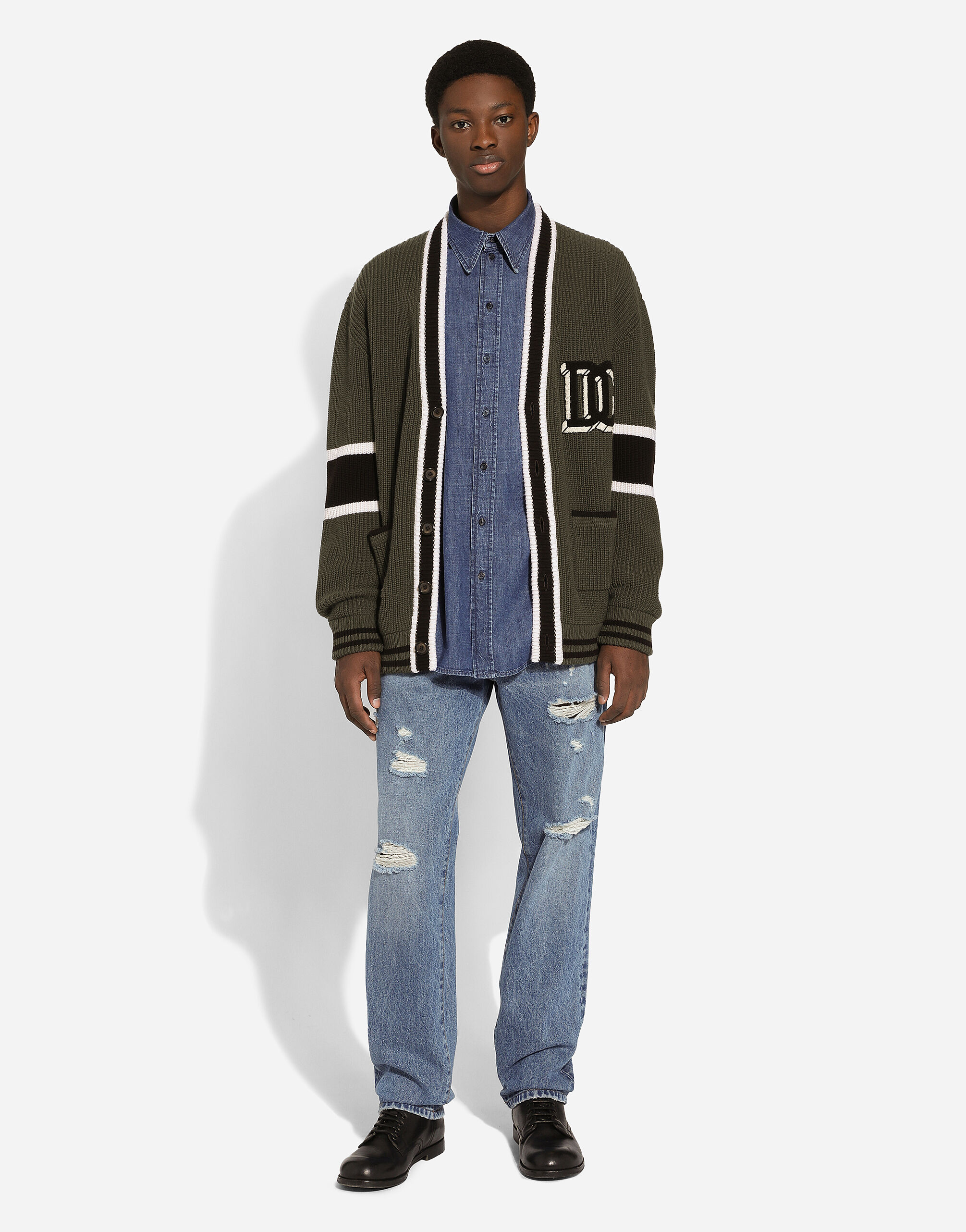 グリーンのメンズ DGロゴパッチ フィッシャーマンズ リブニット ウール