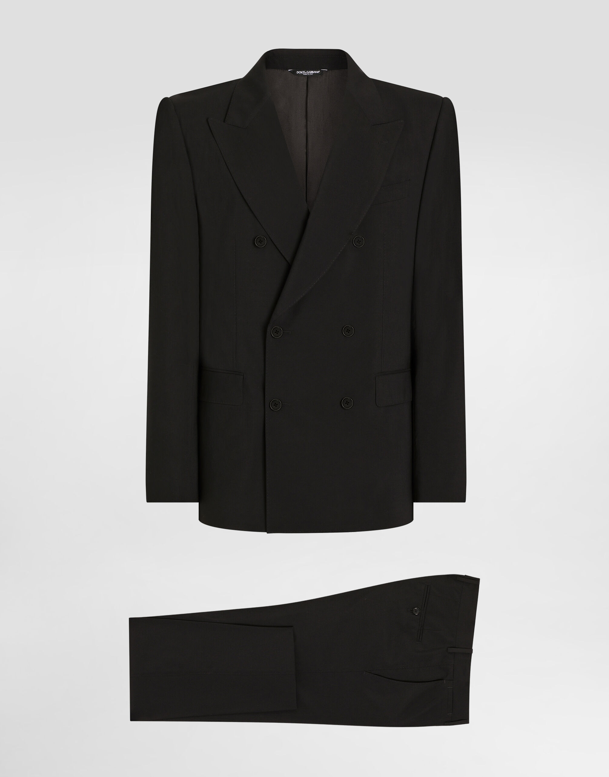 Double-breasted stretch wool Sicilia-fit suit in Black for Men