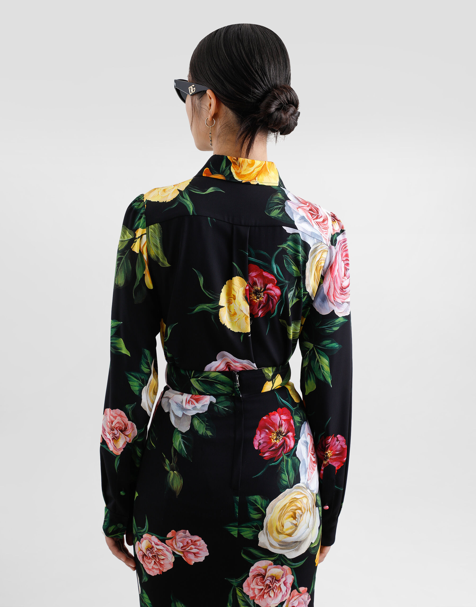 Peony and rose-print charmeuse shirt in Print for Women