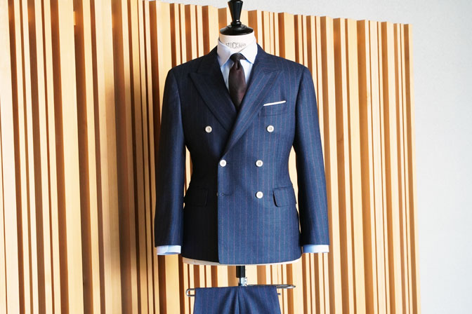 オーダースーツの紹介-CANONICO ネイビーストライプダブルスーツ