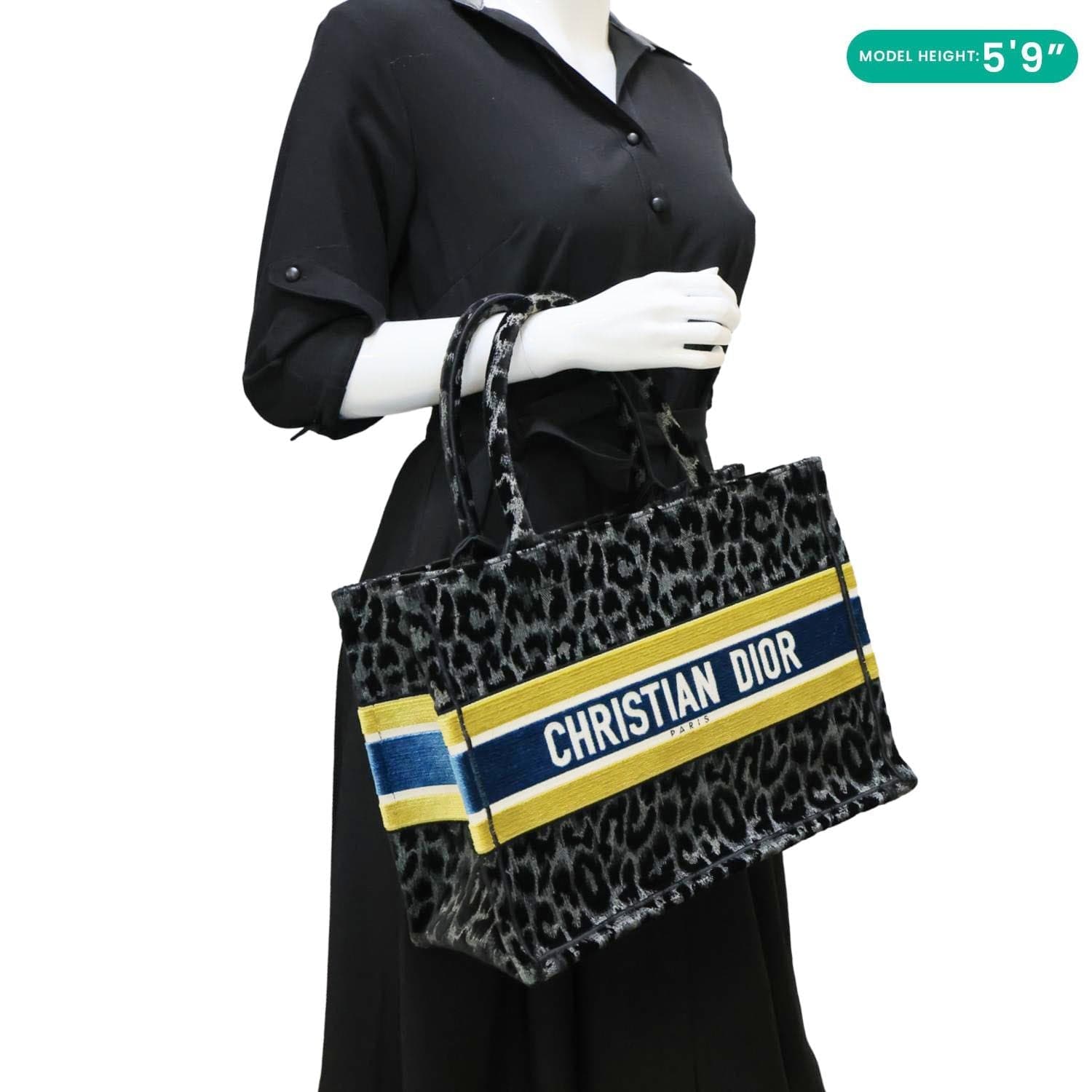 CHRISTIAN DIOR Book Medium Leopard Mizza Embroidered Tote Bag Black