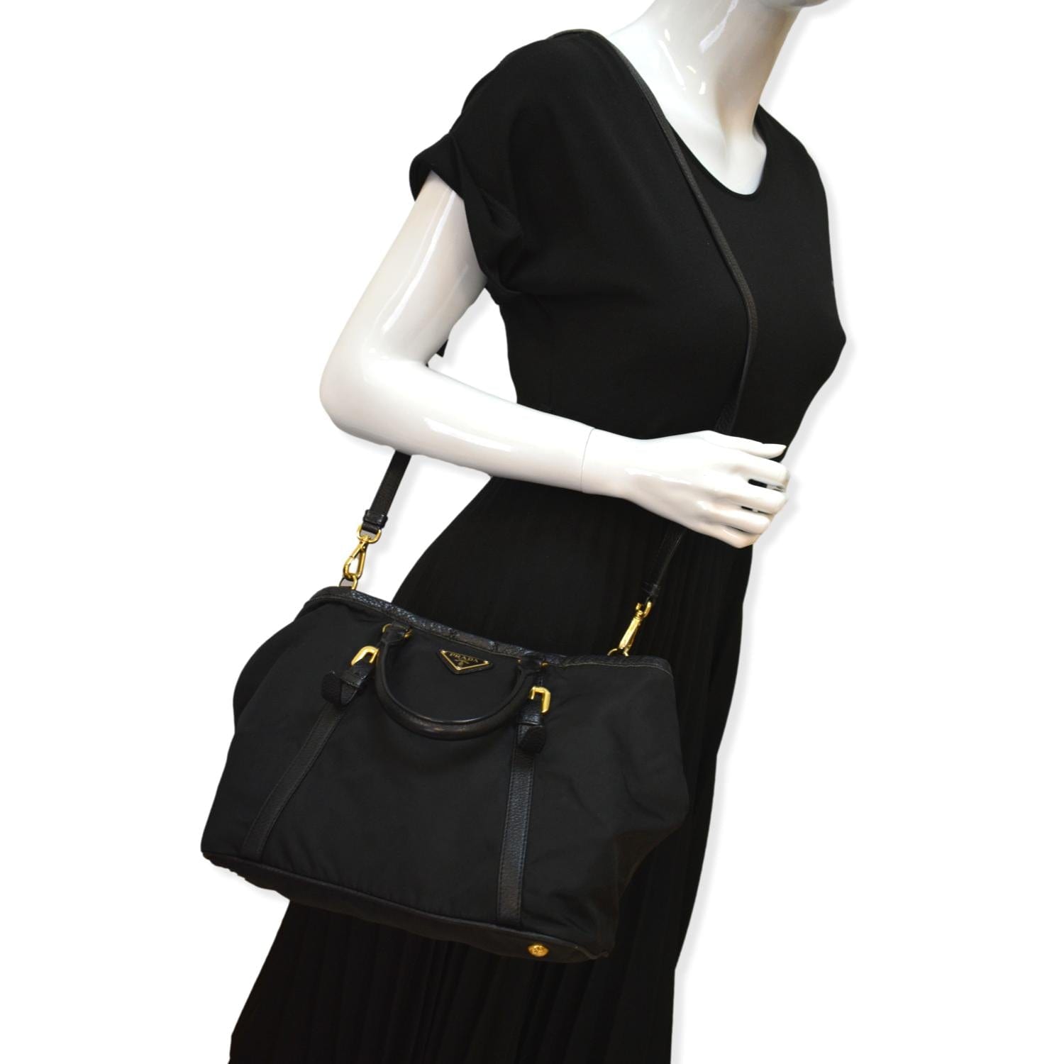 PRADA Tessuto Vitello Daino Nylon Tote Shoulder Bag Black