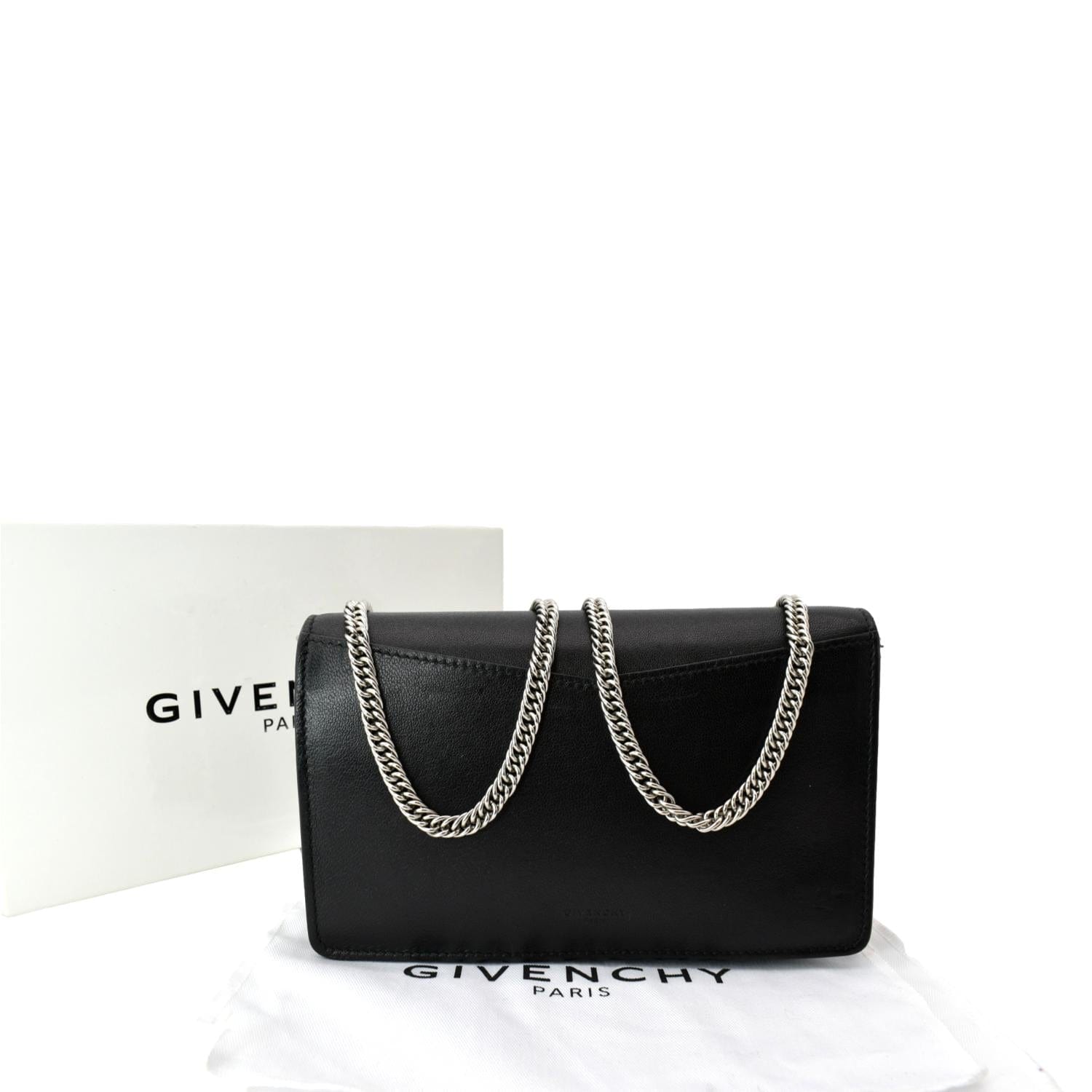 GIVENCHY Logo Embossed Leather Chain Wallet Shoulder Bag Black