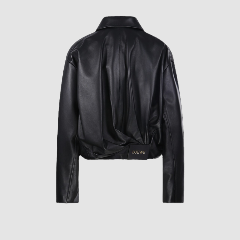 Loewe Black Lambskin Draped Leather Jacket For Womens