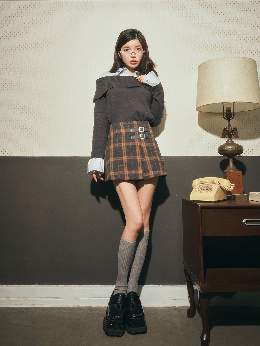 チェックダブルベルトラップミニスカート – Darich (ダーリッチ)