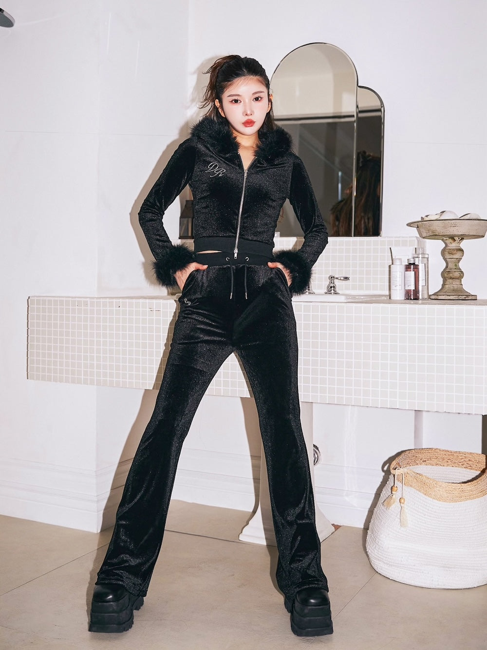 Libelice スノーウェア ベロアパンツ XL 黒 金刺繍 CATEGORY PANTS