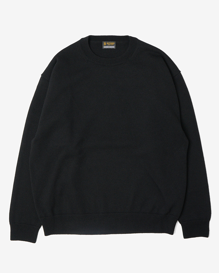 SUNSHINE CASHMERE TWIST TENJIKU CREW NECK / BLACK | BATONER (MEN