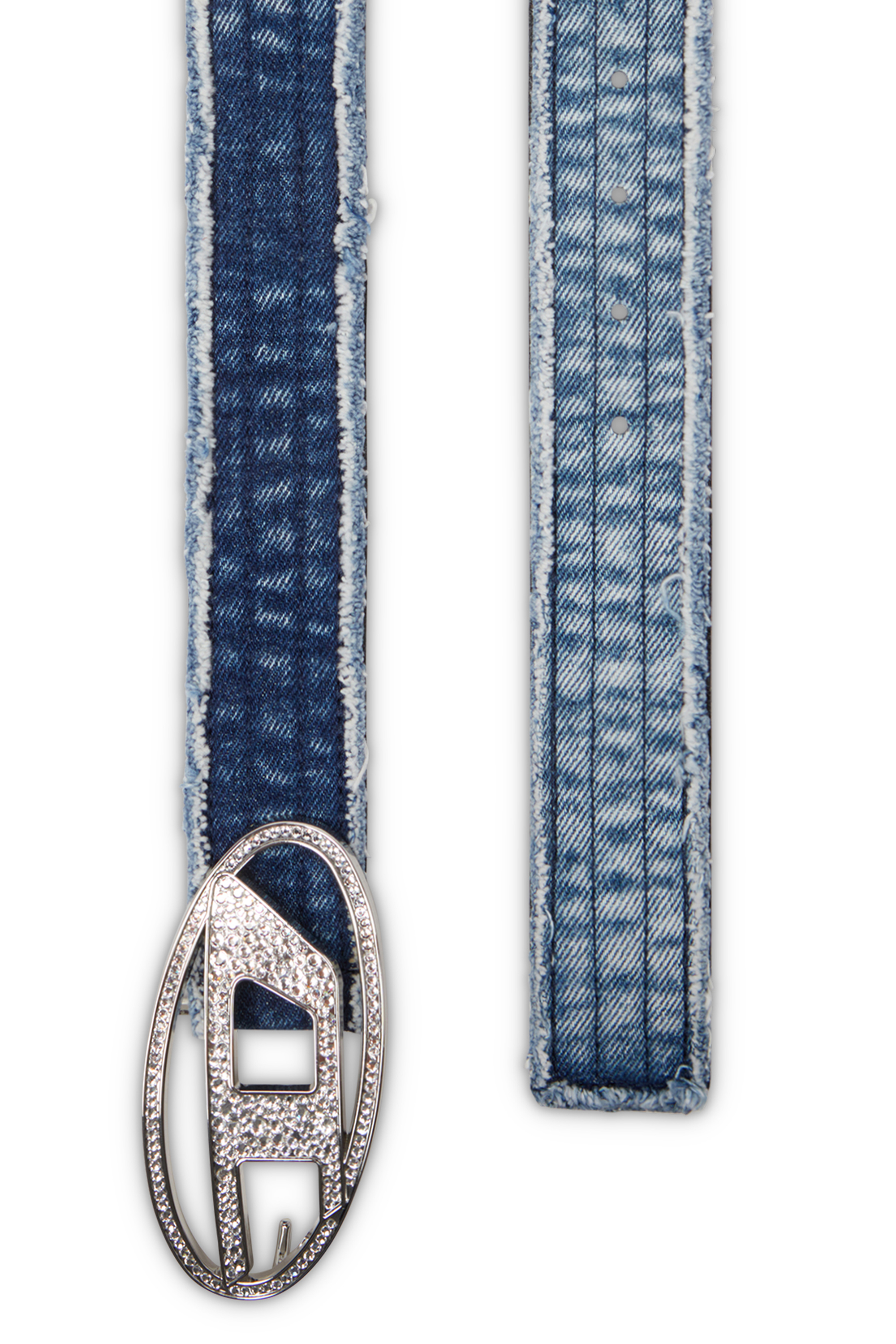 B-1DR STRASS Belt in foiled denim and leather｜ブルー｜ウィメンズ