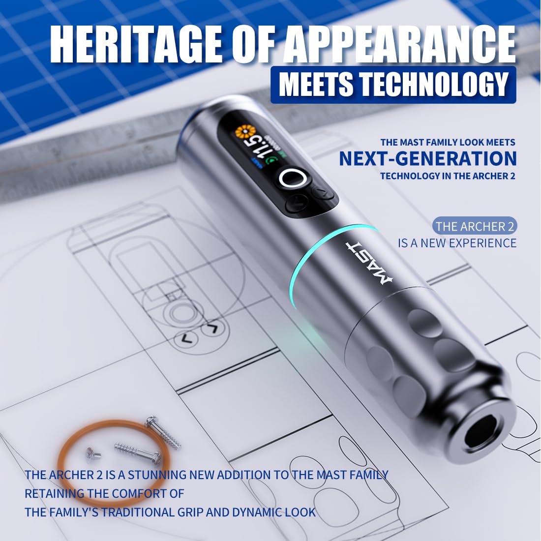 Mast Archer2 Wireless Tattoo Gun Rotary Pen Kit, Brushless Motor