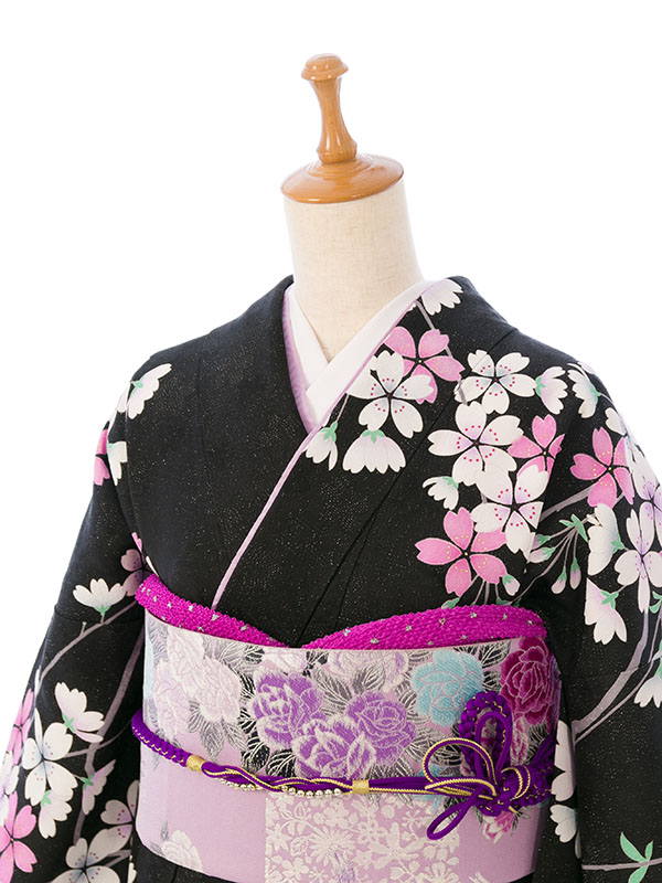 振袖|黒系|桜 |5S353|対応身長:158-168cm|ｻｲｽﾞ:7号-13号｜全国宅配可の