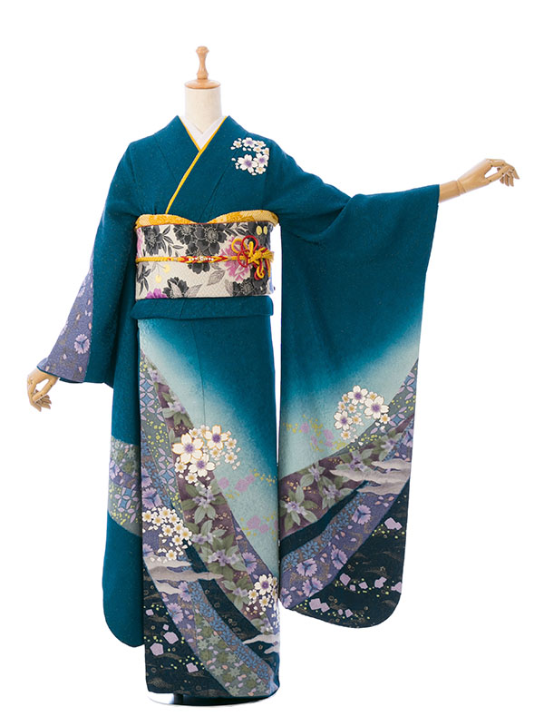 振袖|緑系|桜 |4S801|対応身長:163-173cm|ｻｲｽﾞ:7号-13号｜全国宅配可の