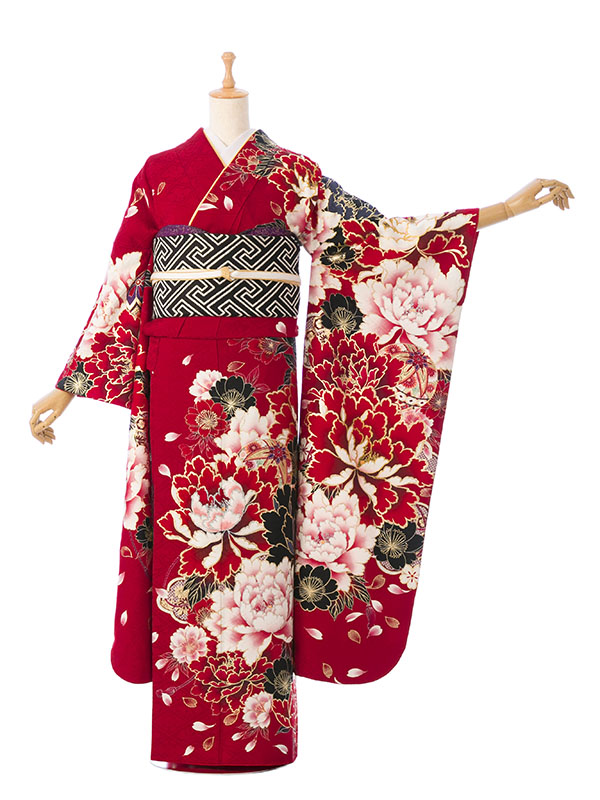 振袖|赤系|桜 牡丹 |1S2302|対応身長:153-165cm|ｻｲｽﾞ:7号-13号｜全国
