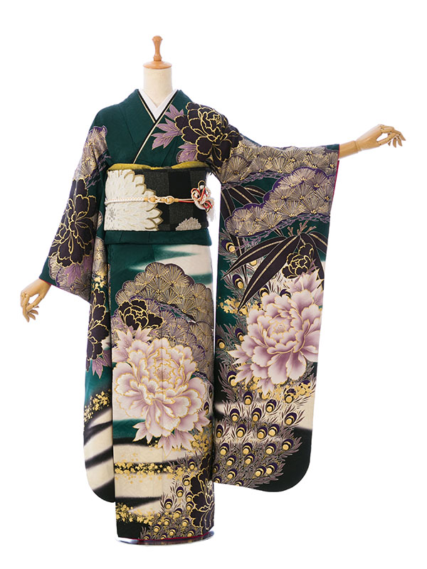 振袖|緑系| 牡丹 |1S2451|対応身長:153-165cm|ｻｲｽﾞ:7号-13号｜全国宅配