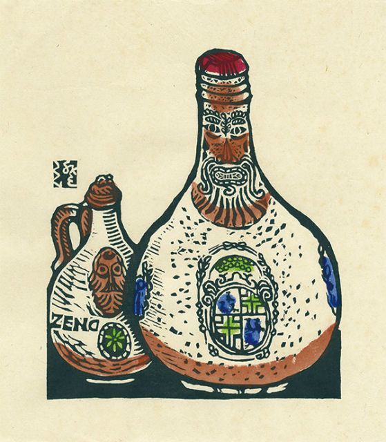 川上澄生木版画「髯徳利」 - えびな書店オンラインギャラリー
