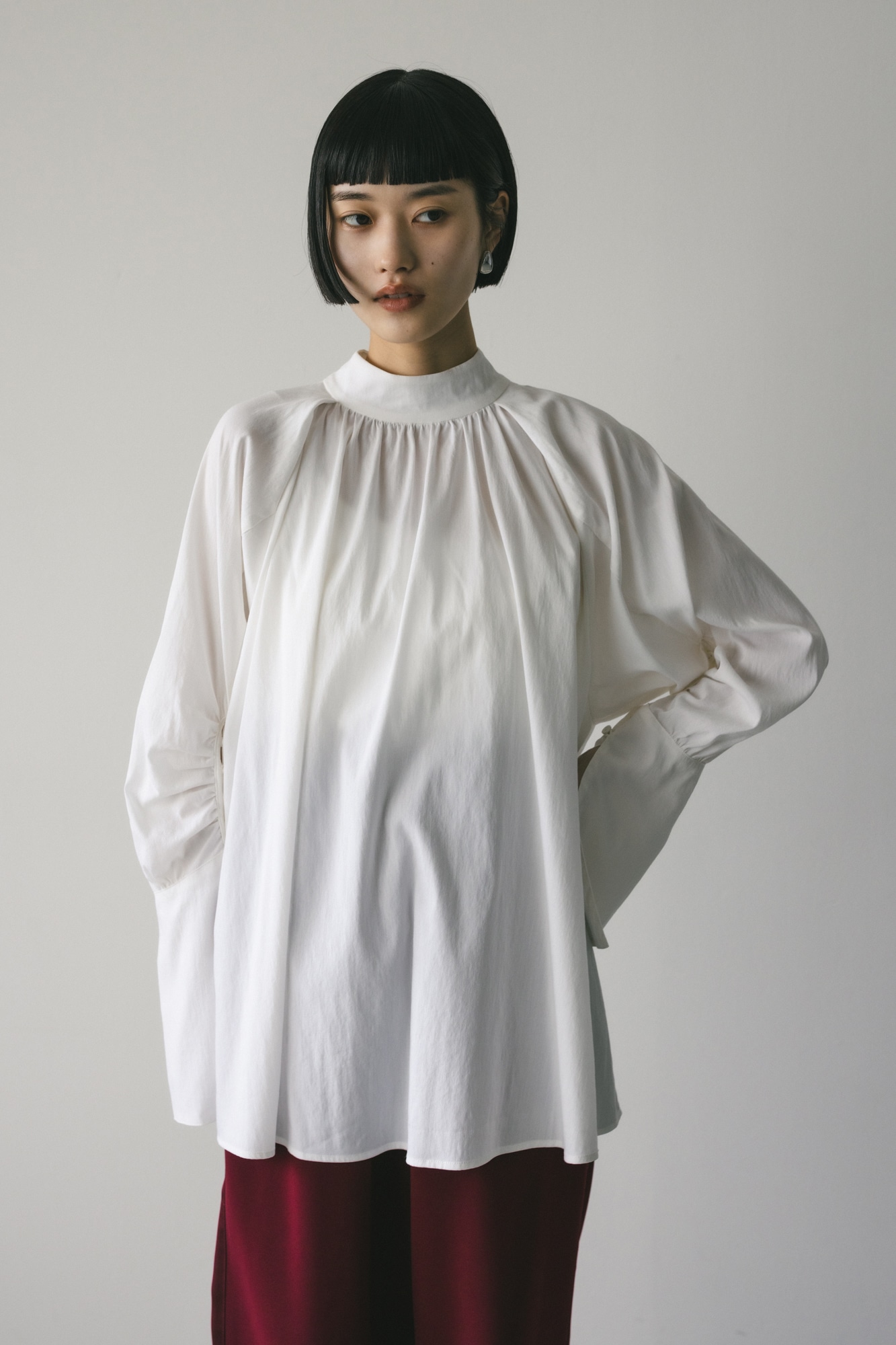 STYLEMIXER | ロングカフギャザータックブラウス (シャツ・ブラウス