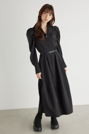 rienda | オーバーカラーZIPフレアOP (ワンピース(ミニ・ミディアム