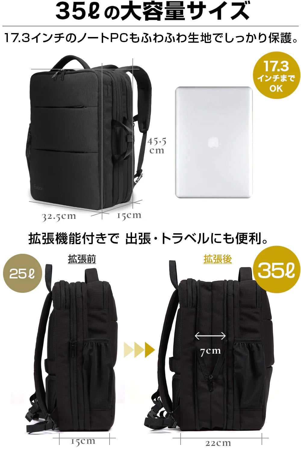 Evoon マルチビジネスリュック3.0・容量22L~拡張時35L【3営業日以内に