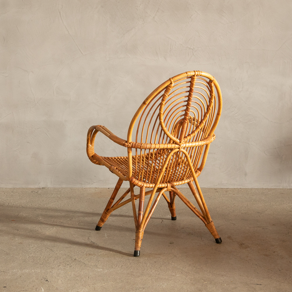 ヴィンテージ ラタンアームチェア – フランス、ヨーロッパの
