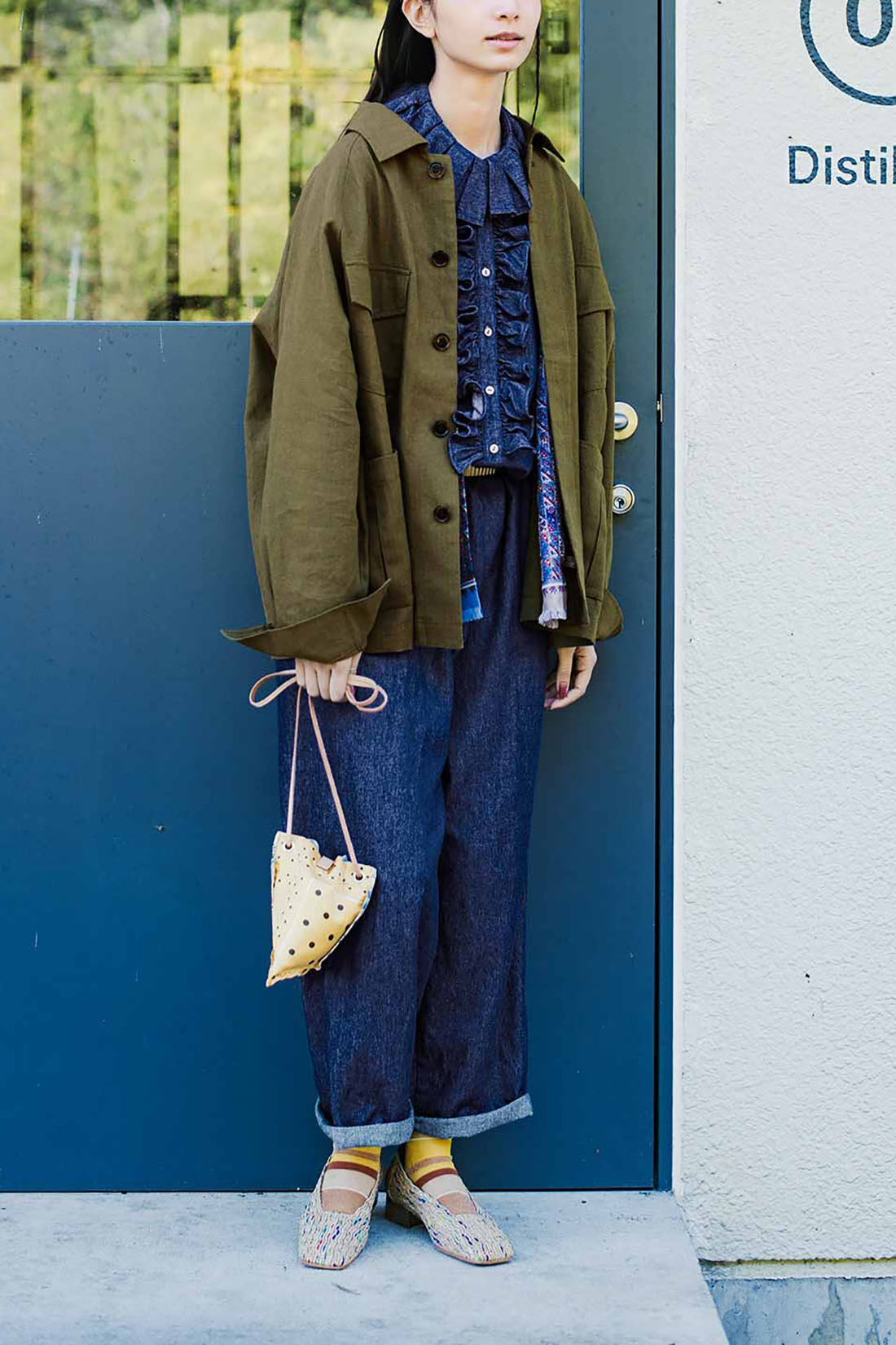 MEDE19F】綿麻ヘリンボーン素材のミリタリージャケット〈カーキ