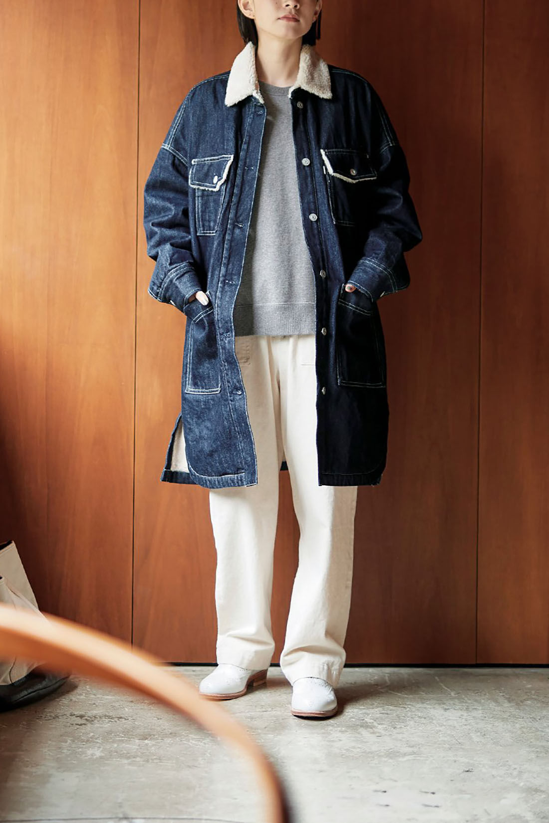 完売サイズ♡サニークラウズ 裏ボアジージャンコート インディゴブルー