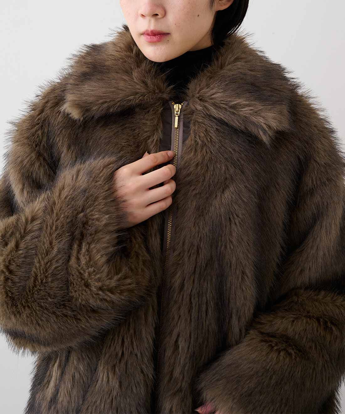 MEDE19F フェイクファージャケット〈ミックスダークブラウン