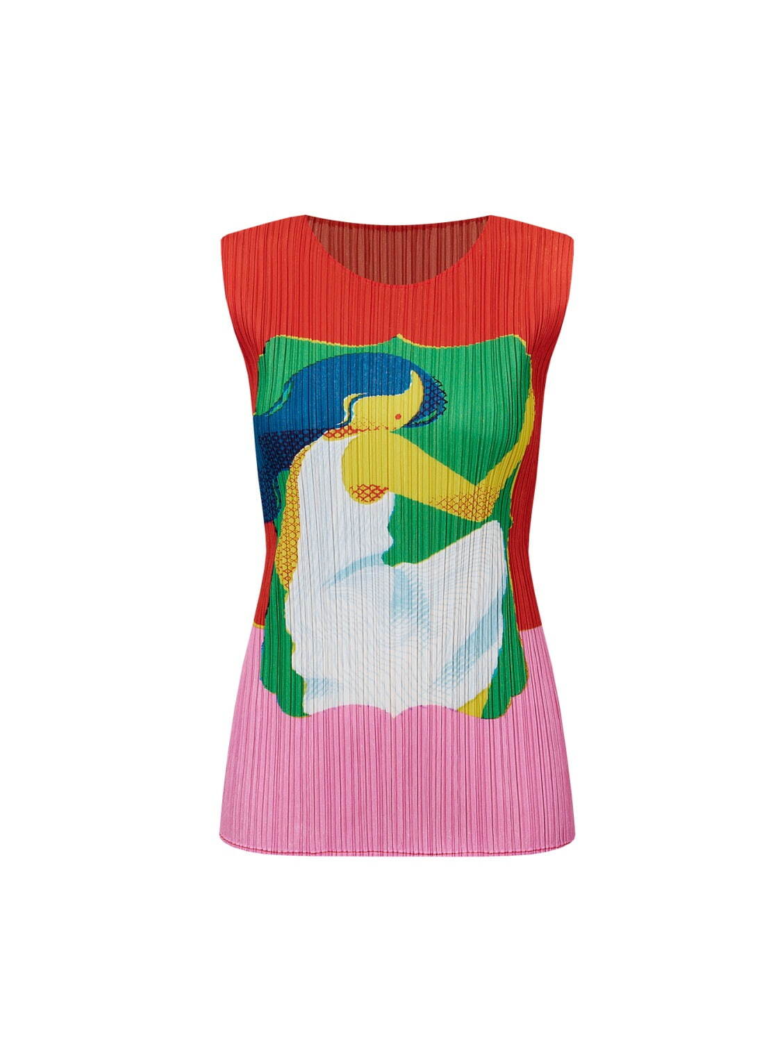 プリーツ プリーズ イッセイ ミヤケの服をまとった女性をカラフルに