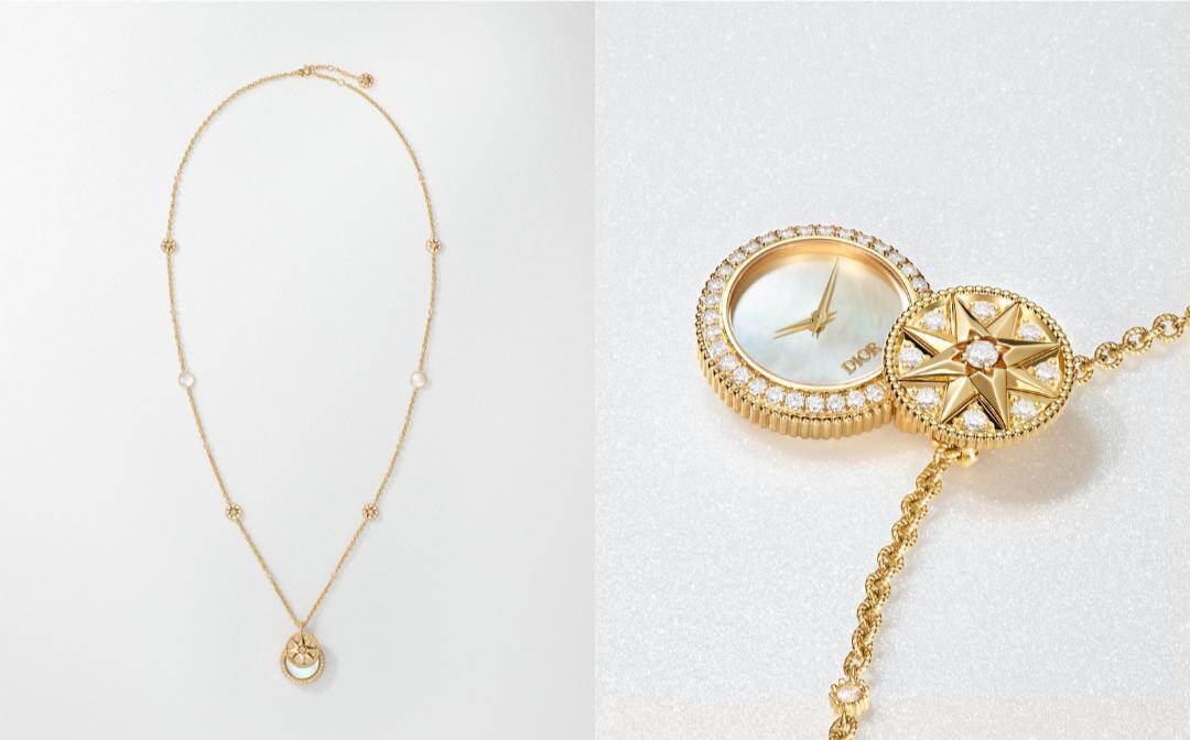 ディオール「ローズ デ ヴァン」八芒星が輝く時計のネックレス、繊細な