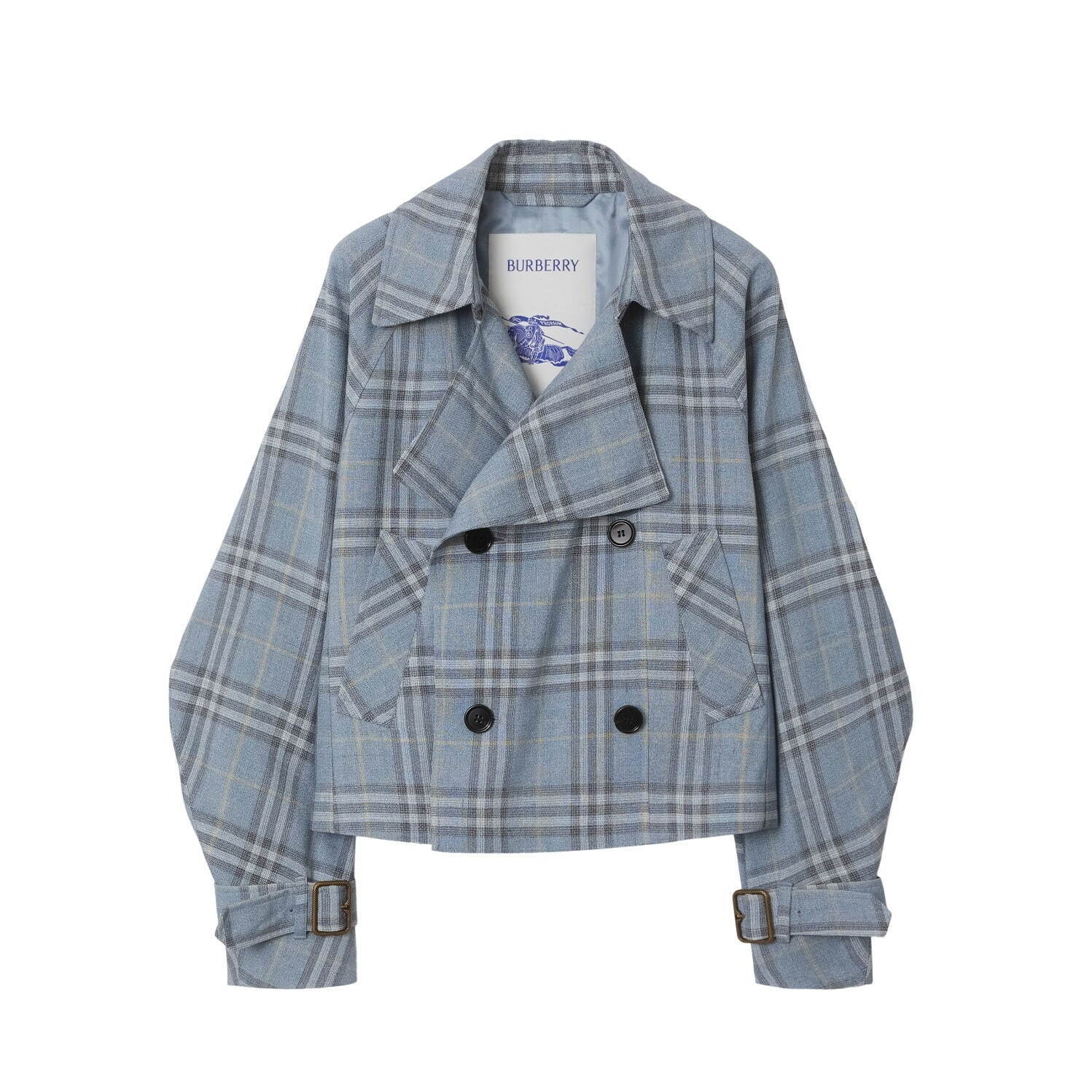 バーバリー“淡いブルー”のシルクトレンチコートやショートジャケット