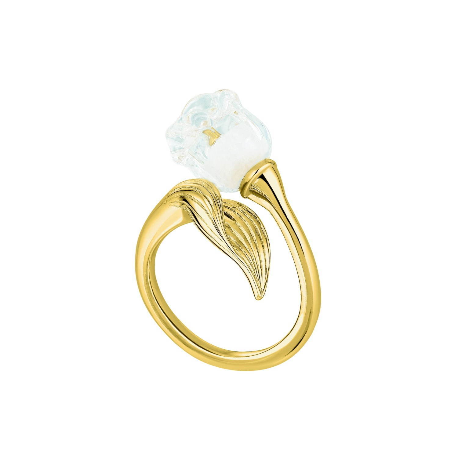 すずらん”を象ったラリックのジュエリー「ミュゲ」にゴールドパーツの