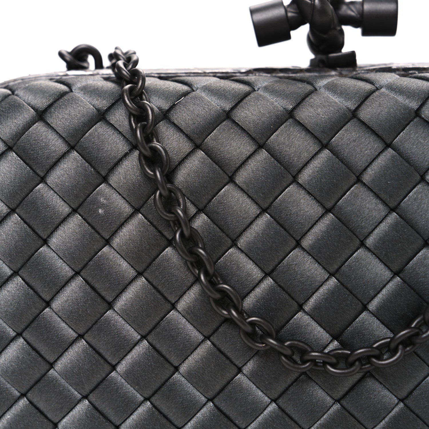 Bottega Veneta Satin Ayers Intrecciato Chain Knot Clutch Grey