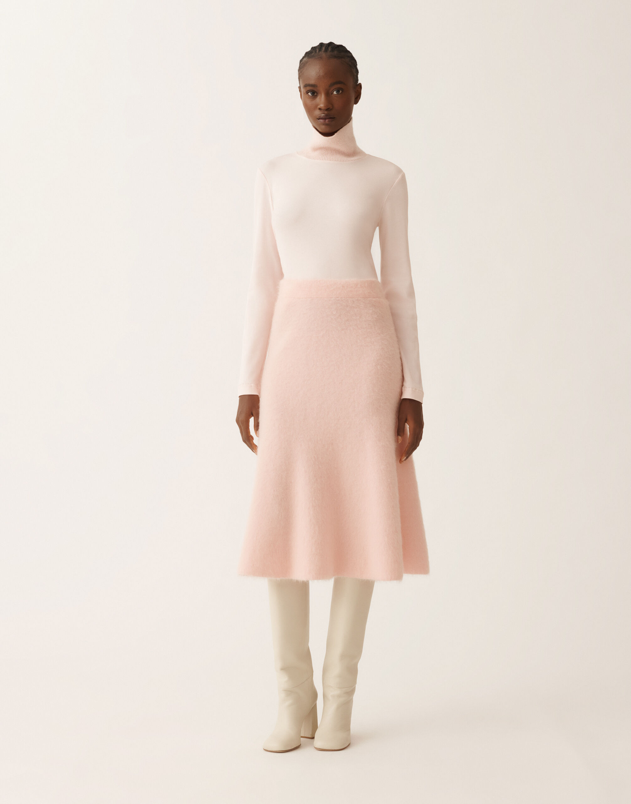 Brushed merino and mohair skirt, quartz pink for Women | Fabiana