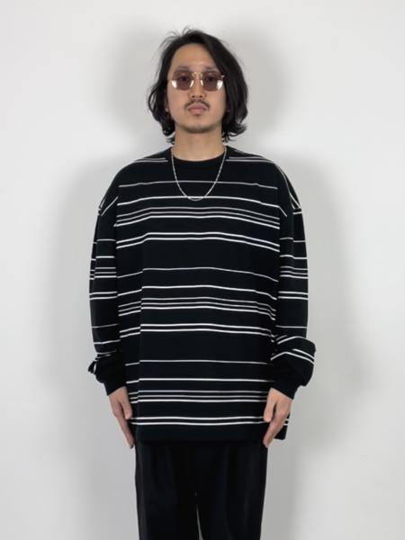COOTIE / Supima Border Oversized L/S Tee -Black-