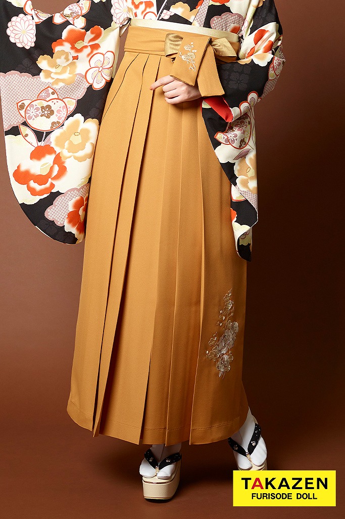 古典袴 黒/オフブラック 椿柄/現代柄 上品 古風 清楚 教員の方にも