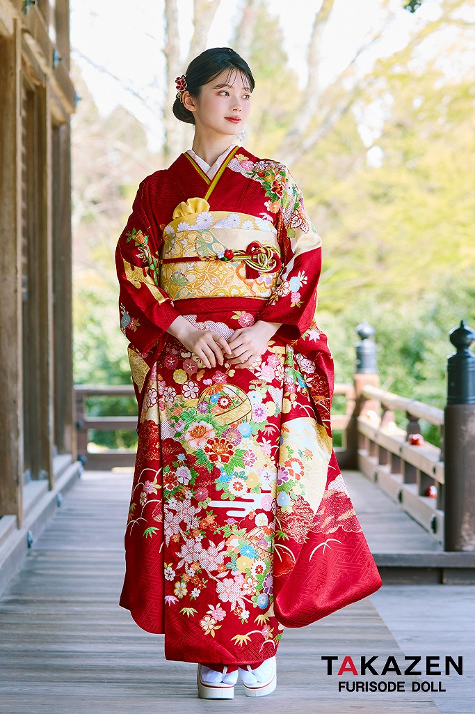 プレミアム古典 赤 吉澤織物/最高級金彩手描友禅 柄小さめ 清楚 南琴奈