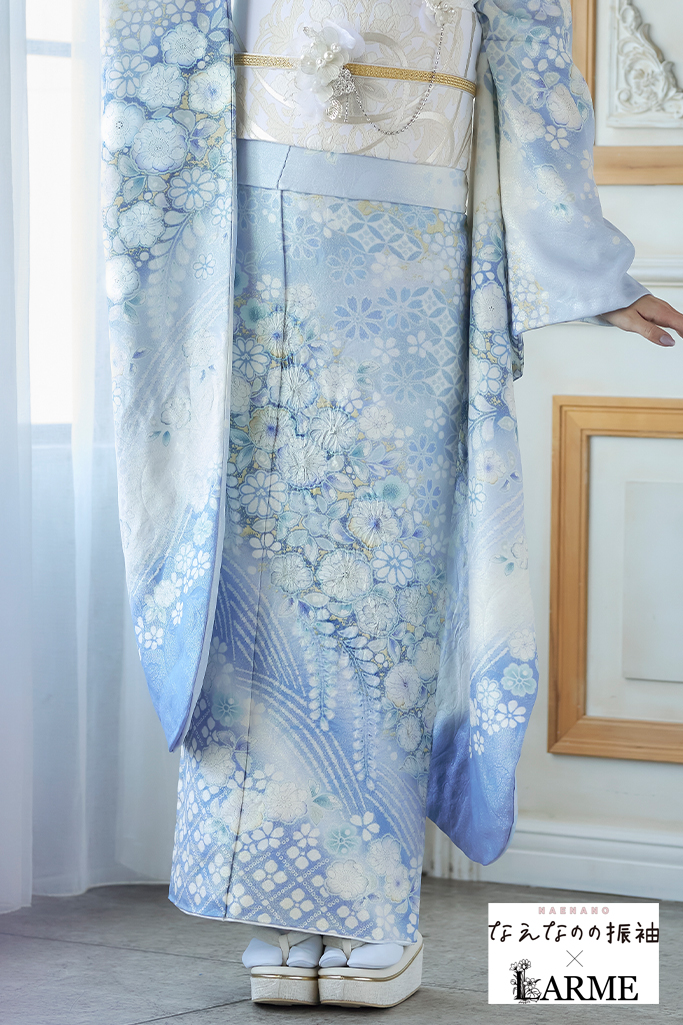 なえなのの振袖×LARME 水色 辻が花/藤 正統派古典 かわいい きれいめ