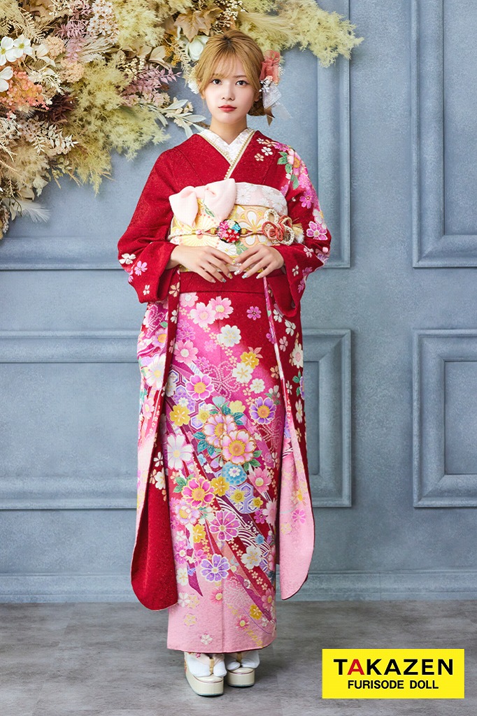 安い！王道正統派古典 赤/ピンク 桜柄 柄小さめ 上品 王道