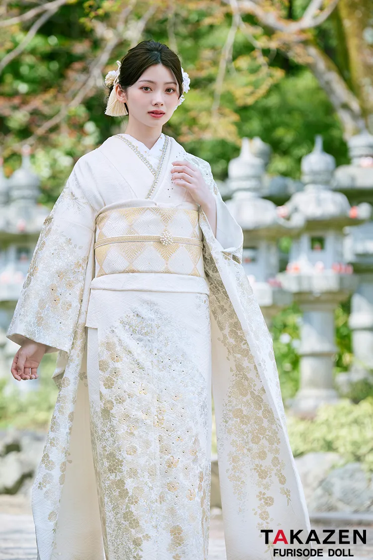 高級古典 白金/白地 桜柄 きれいめ 柄小さめ エレガント 上品 綺麗系