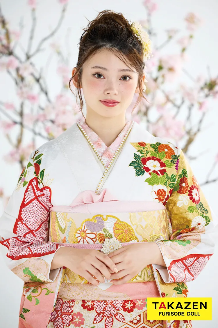 最高級古典柄振袖 吉澤織物/最高級染繍桶絞り友禅 サーモンピンク/白