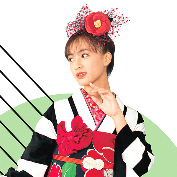 モダン千鳥柄重ね衿ネットレンタル 黒/赤(2種類)｜成⼈式の振袖ネット