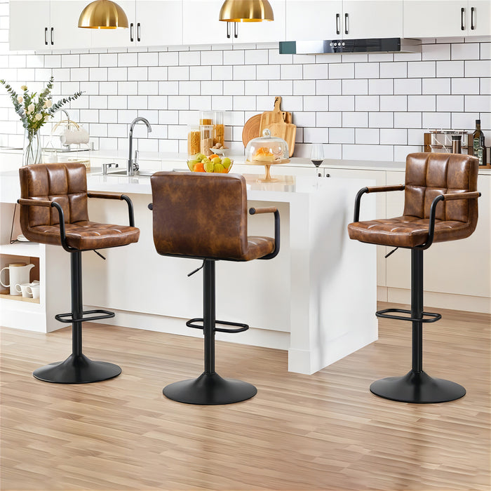 Furnimart Height Adjustable Faux Leather Barstools Set of 2