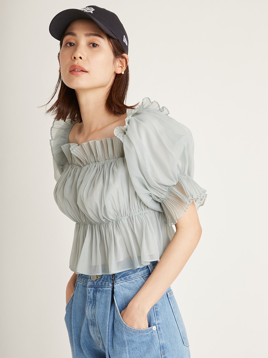 Fubail / ボリュームギャザーフリルオフショルブラウス