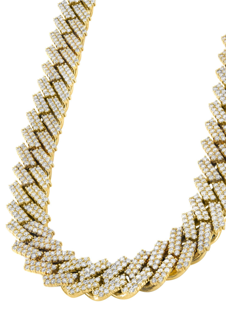 Iced Out Diamond Prong Cuban Link Yellow Gold Chain 10K/14K