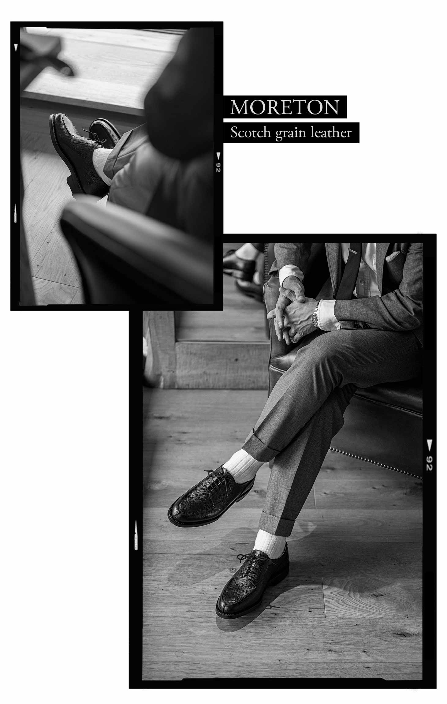 黒のグレインレザーを纏ったエプロンフロントダービー | FRAME