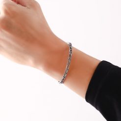 アラベスク 透かし彫り ステンレスペアバングル シルバー/ピンク