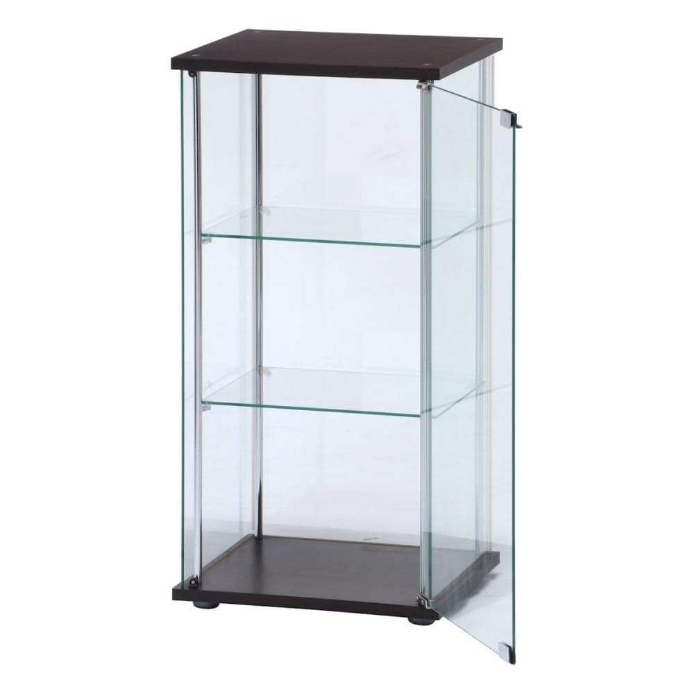 不二貿易 ガラスコレクションケース3段 ブラウン 全面ガラス 金属支柱
