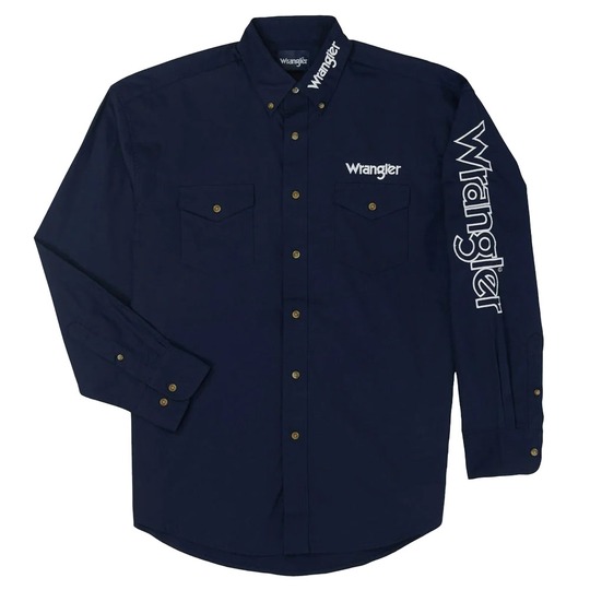 ラングラー メンズ ウエスタンシャツ ロゴ 刺繍 ネイビー 紺 ロデオ